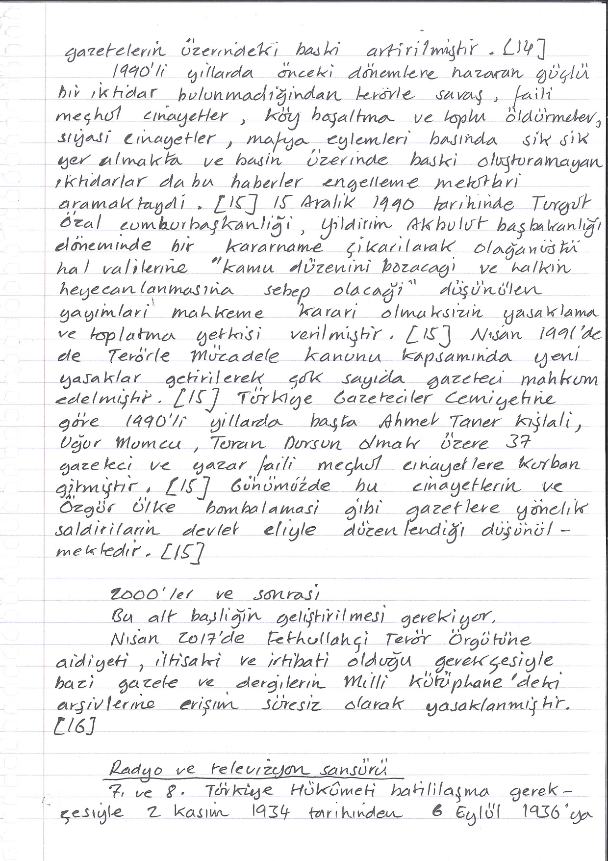 Censorship in Turkey, Handwritten