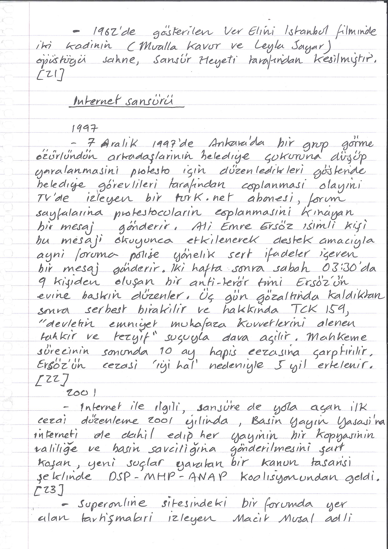 Censorship in Turkey, Handwritten